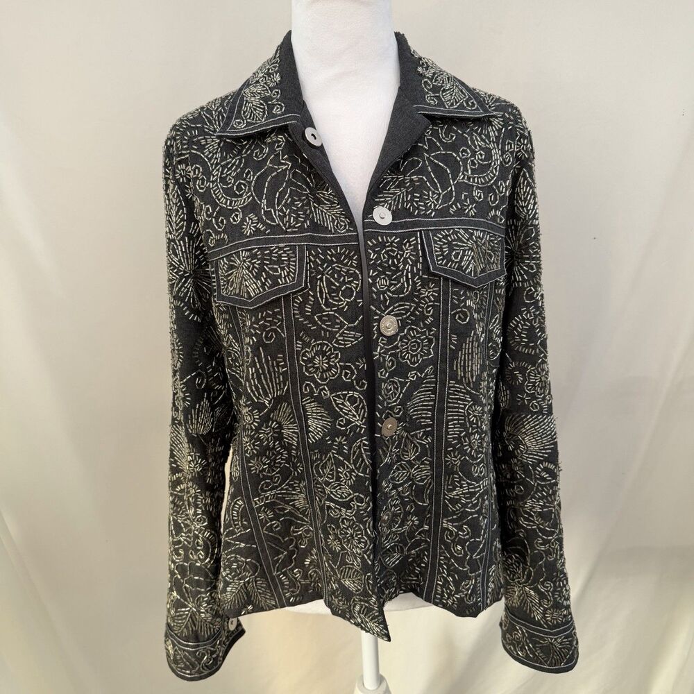 Sandy Starkman VTG Gray & Silver Fully Beaded Jacket Women’s Medium Art To Wear